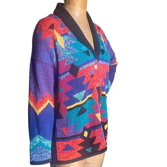 VTG Southwestern/Western/Tribal/Aztec Cowichan Cardigan Sweater L 80’s 90’s 142R - Picture 2 of 7